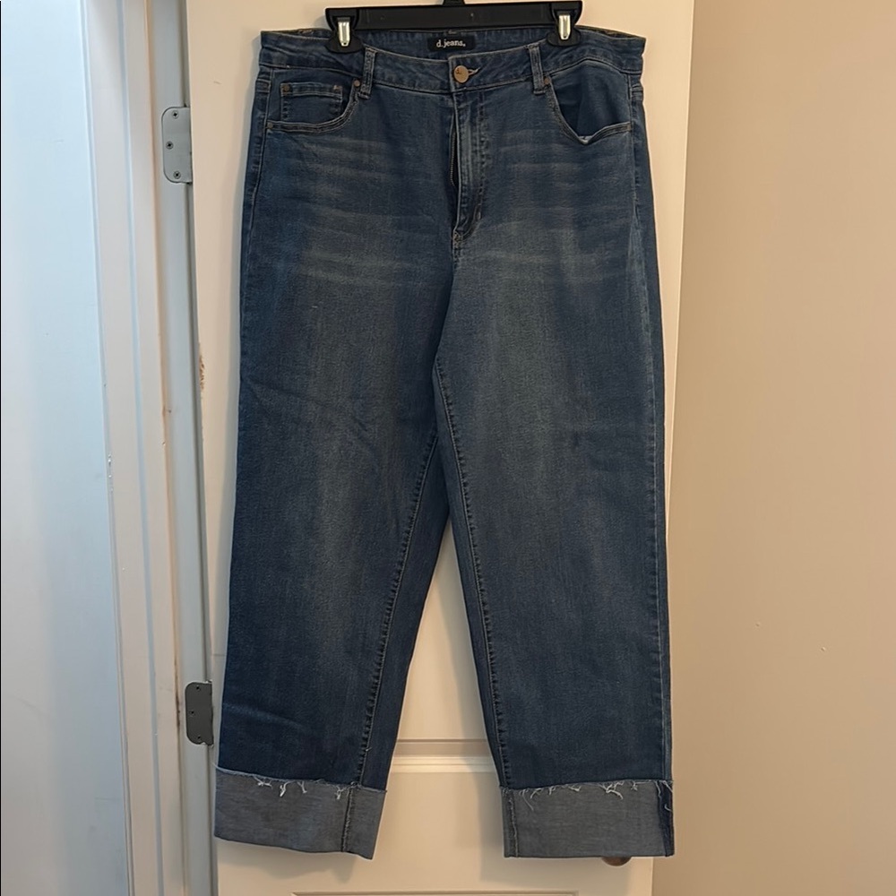 Dark Blue Denim Ankle Cuffed Jeans